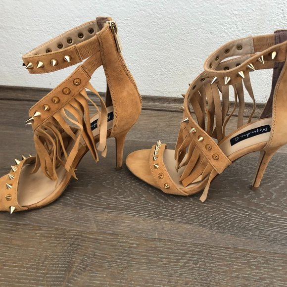 Alexandra G Tan Brown Open Toe Studded Strapy Stiletto Heels Size 37 AU 6 NEW - Picture 4 of 14